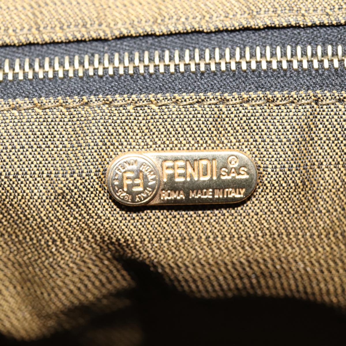 FENDI Zucca Canvas Vanity Hand Bag Brown Black goldbs17761