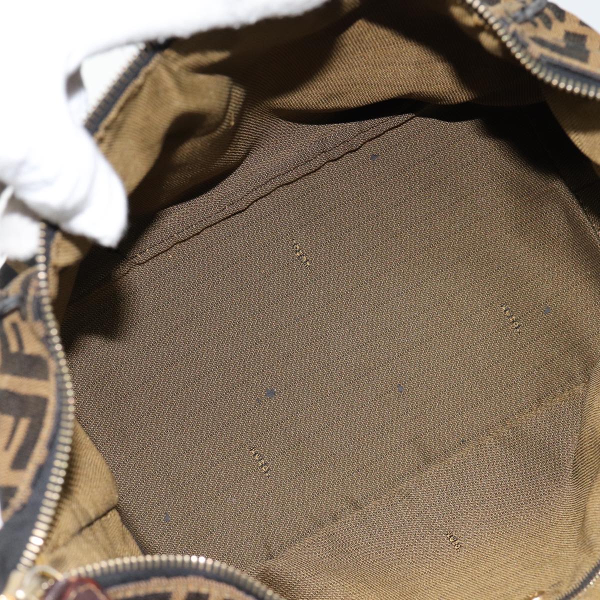 FENDI Zucca Canvas Vanity Hand Bag Brown Black goldbs17761