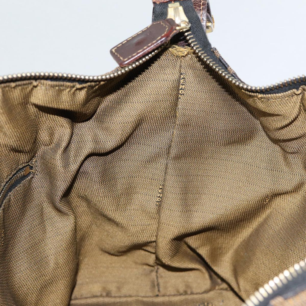 FENDI Zucca Canvas Vanity Hand Bag Brown Black goldbs17761