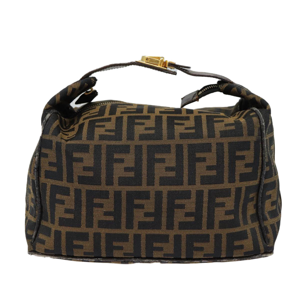 FENDI Zucca Canvas Vanity Hand Bag Brown Black goldbs17761