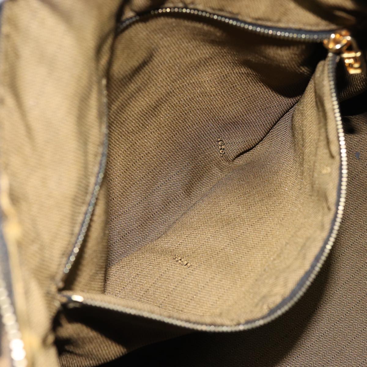 FENDI Zucca Canvas Vanity Hand Bag Brown Black goldbs17761