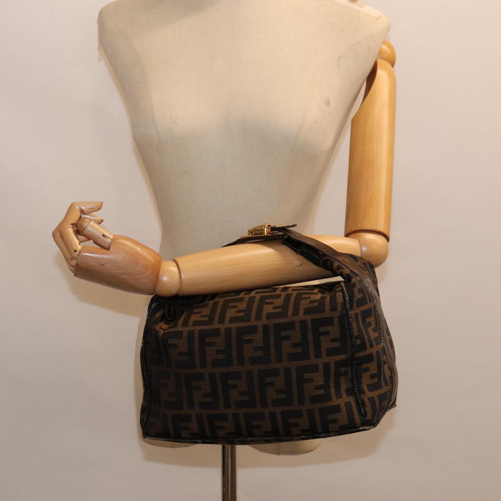 FENDI Zucca Canvas Vanity Hand Bag Brown Black goldbs17761