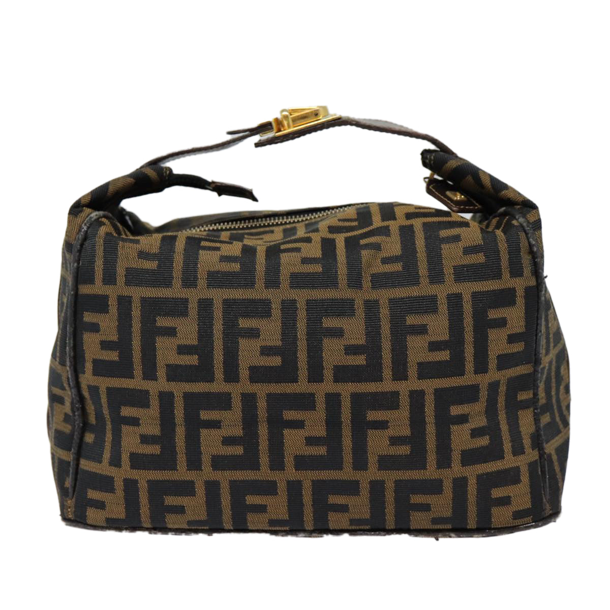 FENDI Zucca Canvas Vanity Hand Bag Brown Black goldbs17761