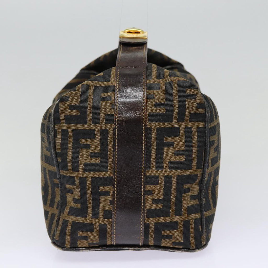 FENDI Zucca Canvas Vanity Hand Bag Brown Black goldbs17761