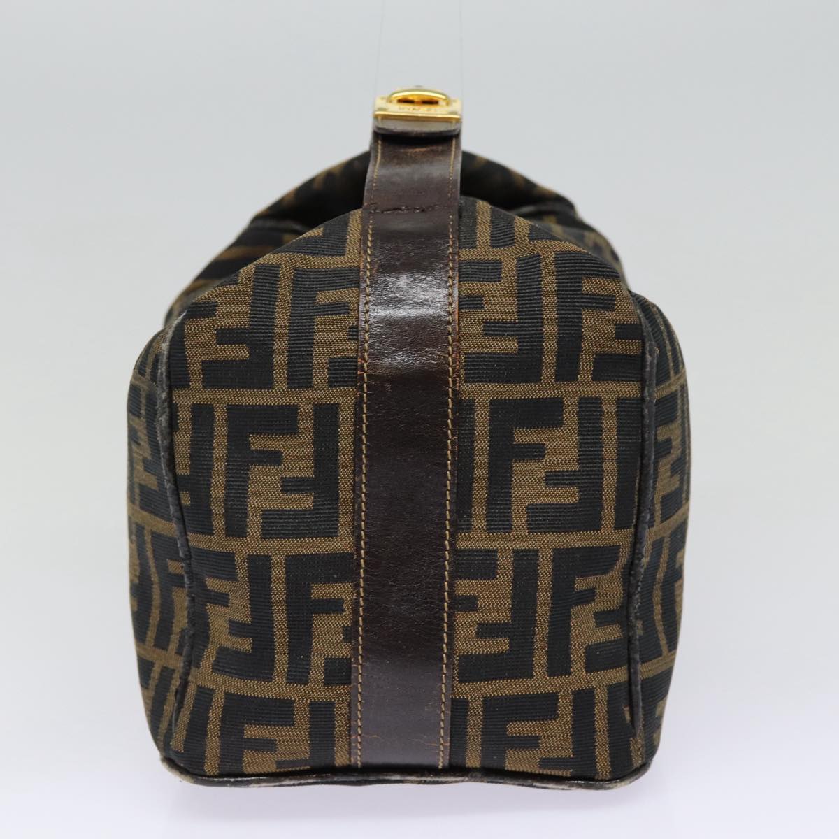 FENDI Zucca Canvas Vanity Hand Bag Brown Black goldbs17761