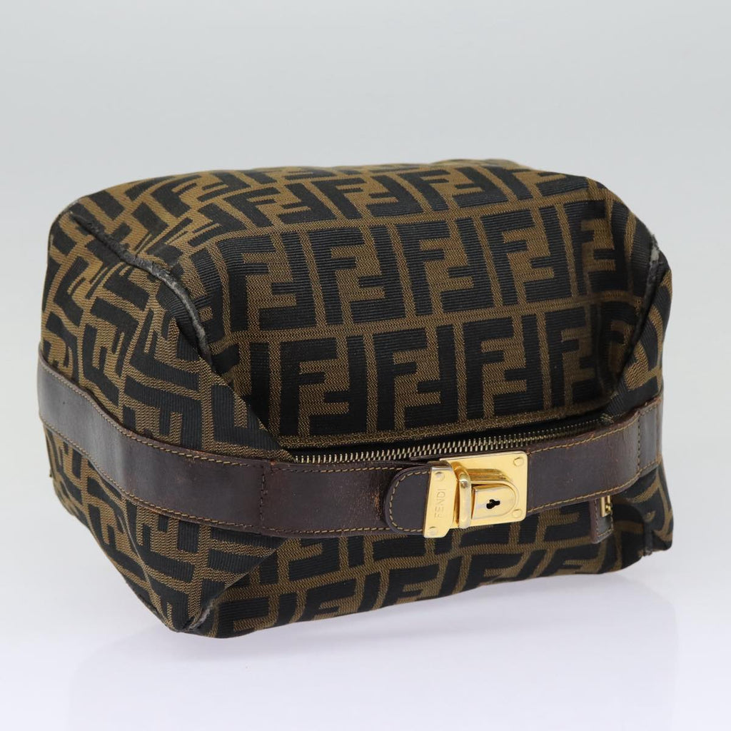 FENDI Zucca Canvas Vanity Hand Bag Brown Black goldbs17761