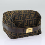 FENDI Zucca Canvas Vanity Hand Bag Brown Black goldbs17761