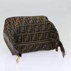 FENDI Zucca Canvas Vanity Hand Bag Brown Black goldbs17761
