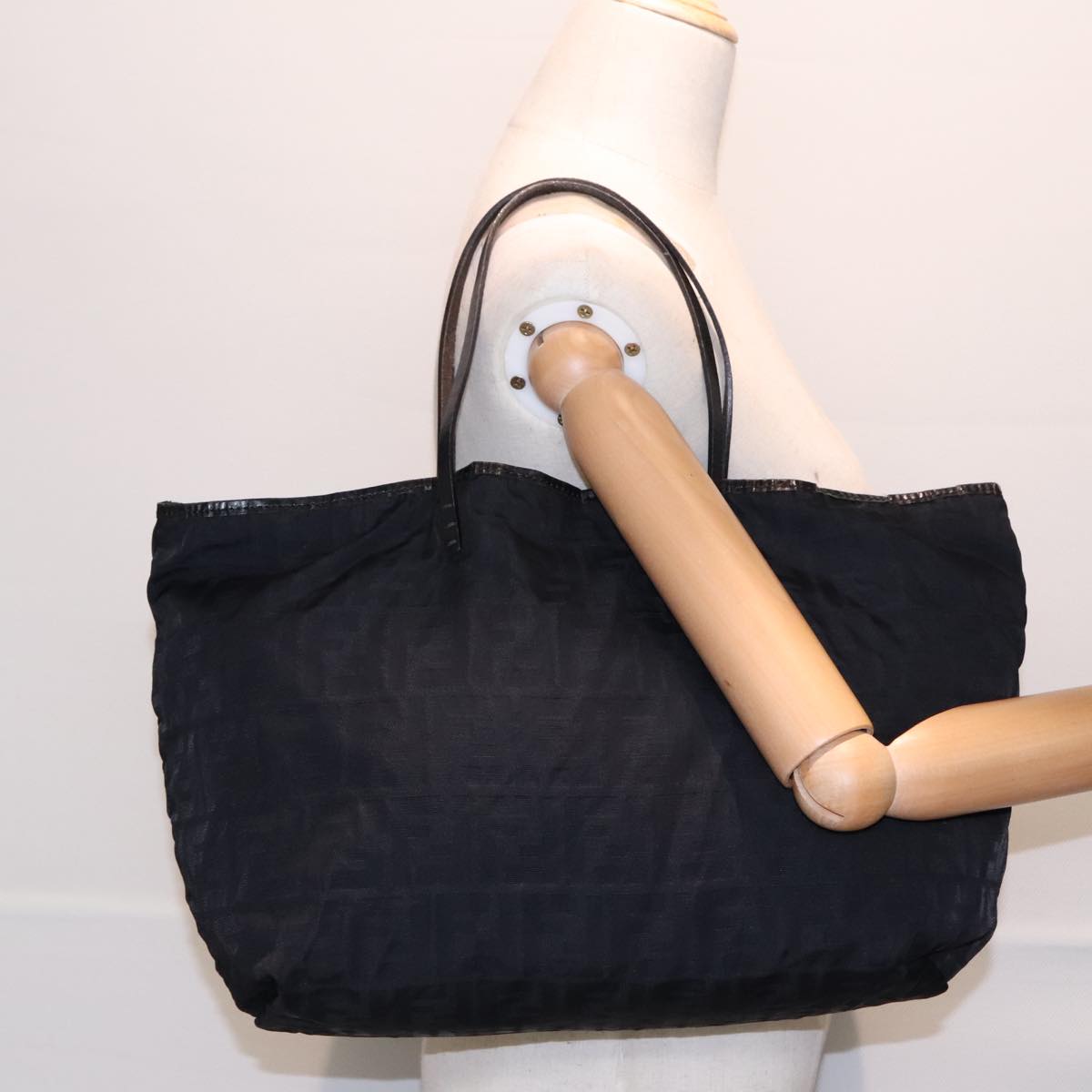 FENDI Zucca Canvas Tote Bag Nylon Blackbs18020
