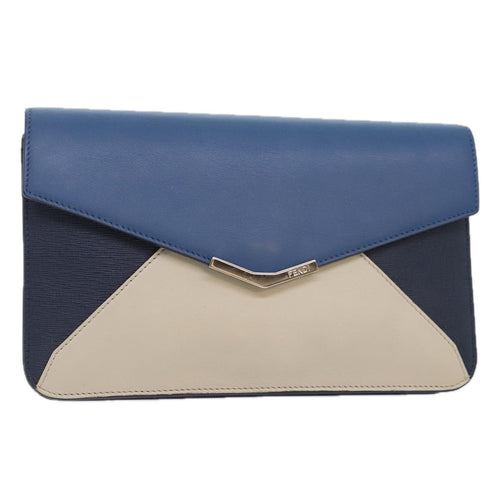FENDI Clutch Bag Leather Blue Silver whitebs18021