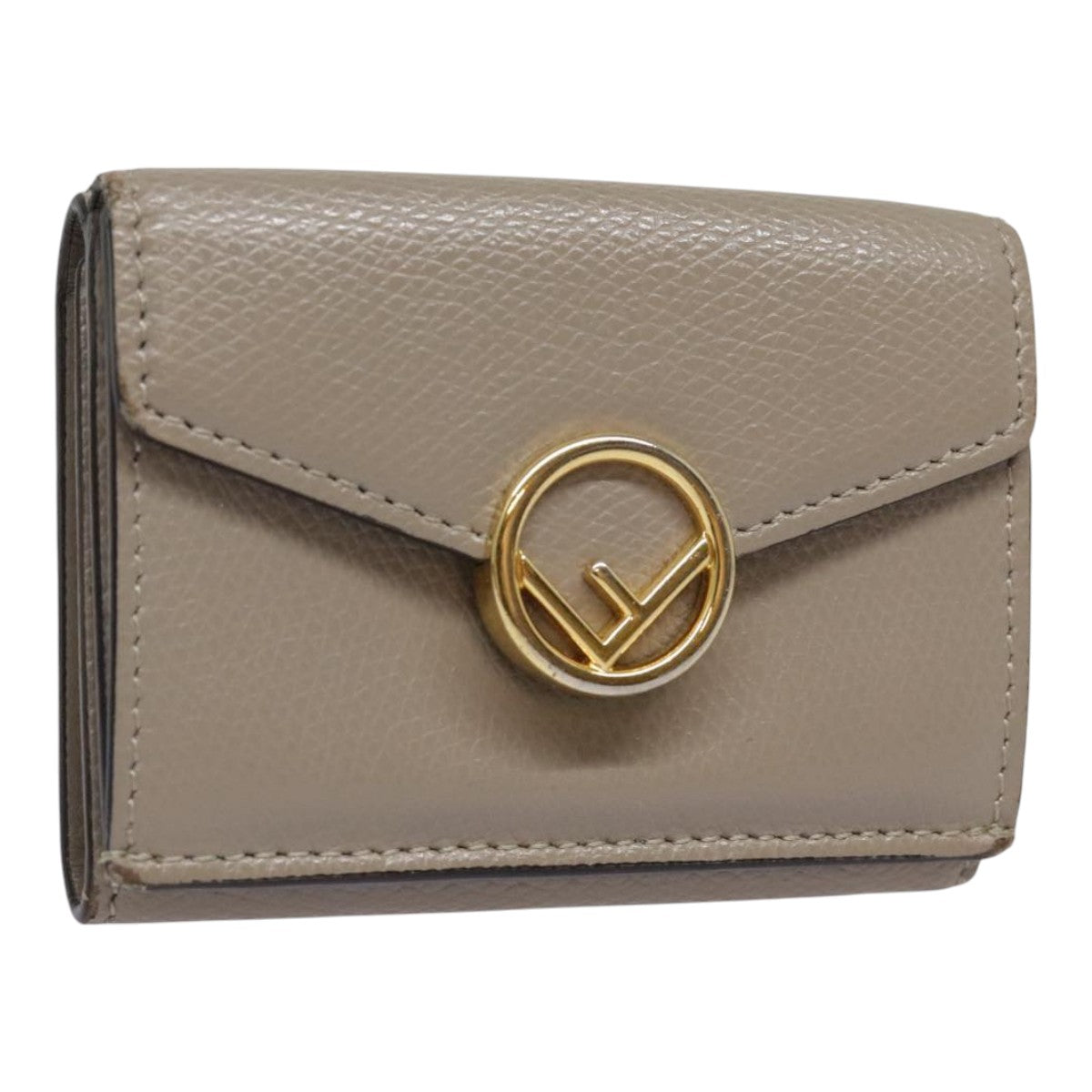 FENDI Compact Wallet Leather Beige Goldbs18278