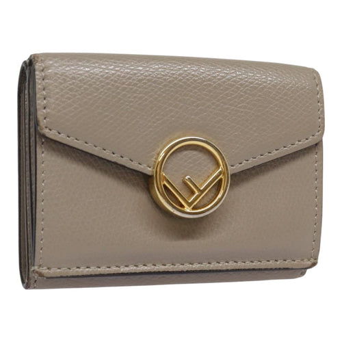 FENDI Compact Wallet Leather Beige Goldbs18278