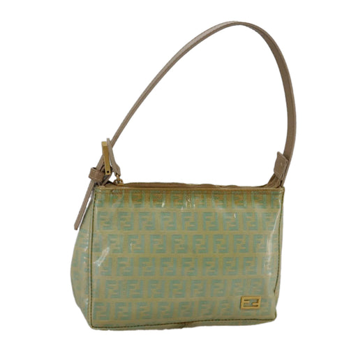 FENDI Zucchino Canvas Hand Bag Enamel Leather Blue Beige goldbs18730