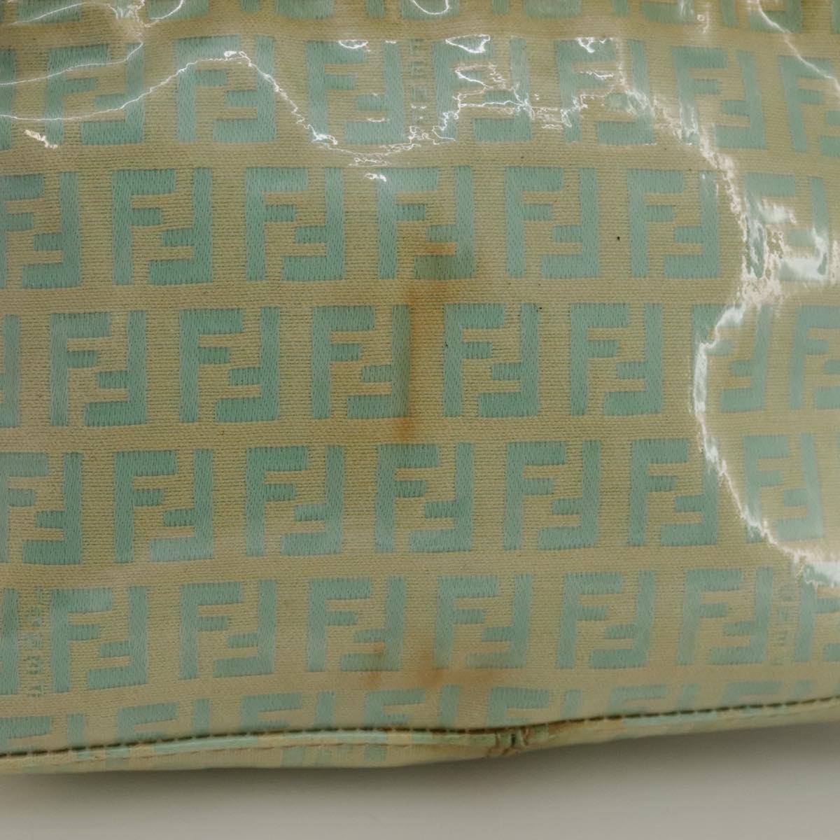 FENDI Zucchino Canvas Hand Bag Enamel Leather Blue Beige goldbs18730