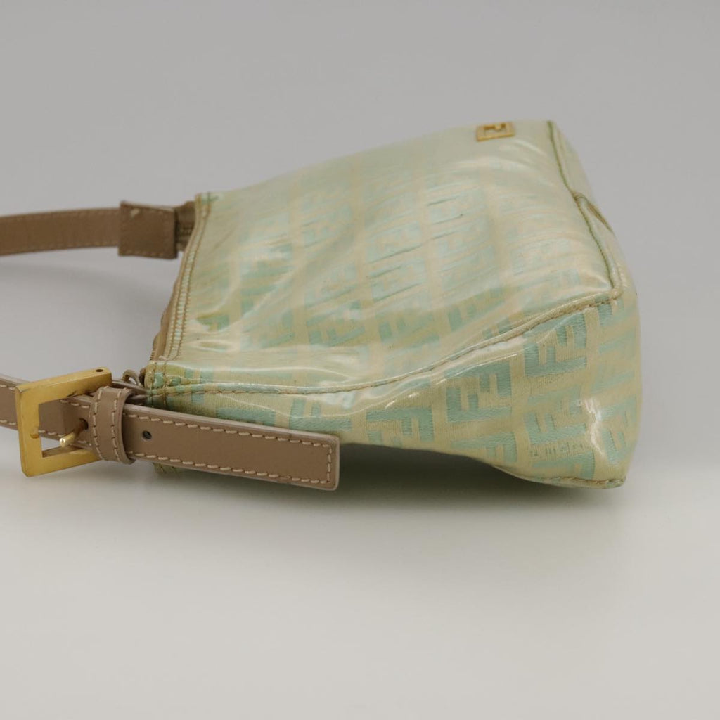 FENDI Zucchino Canvas Hand Bag Enamel Leather Blue Beige goldbs18730