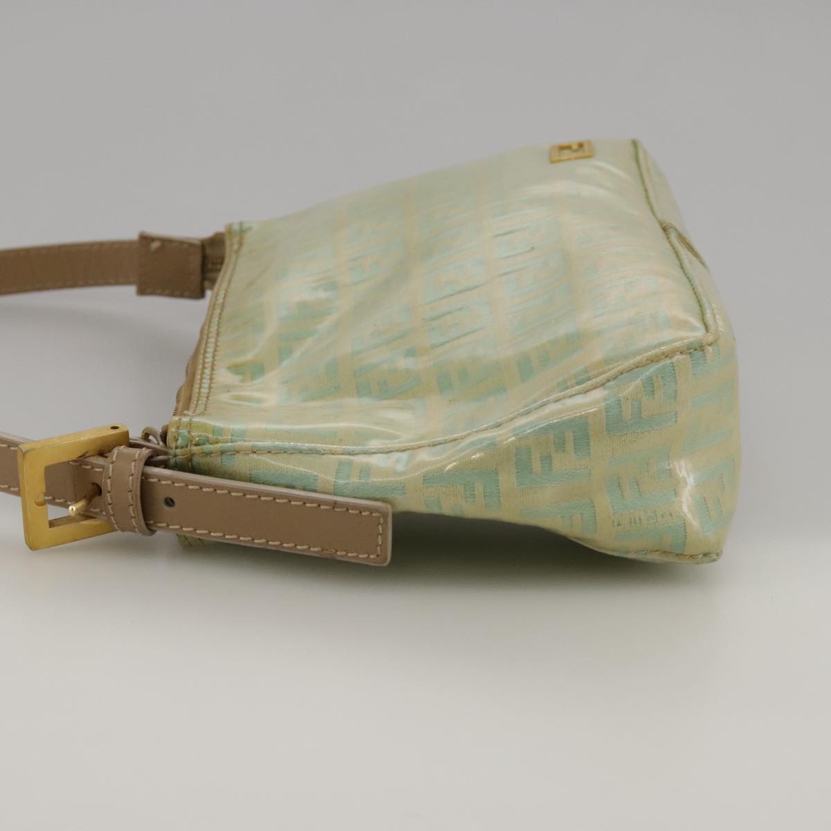 FENDI Zucchino Canvas Hand Bag Enamel Leather Blue Beige goldbs18730