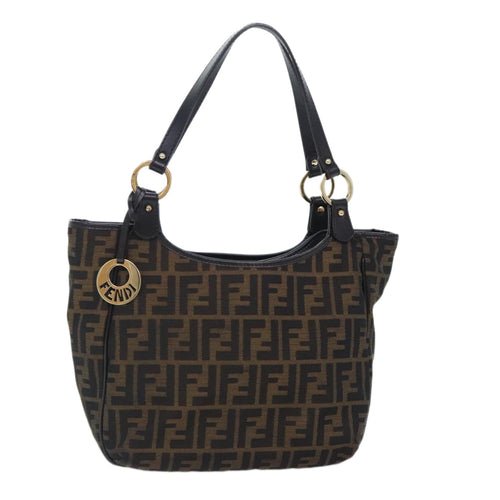 FENDI Zucca Canvas Tote Bag Brown Black goldbs18837