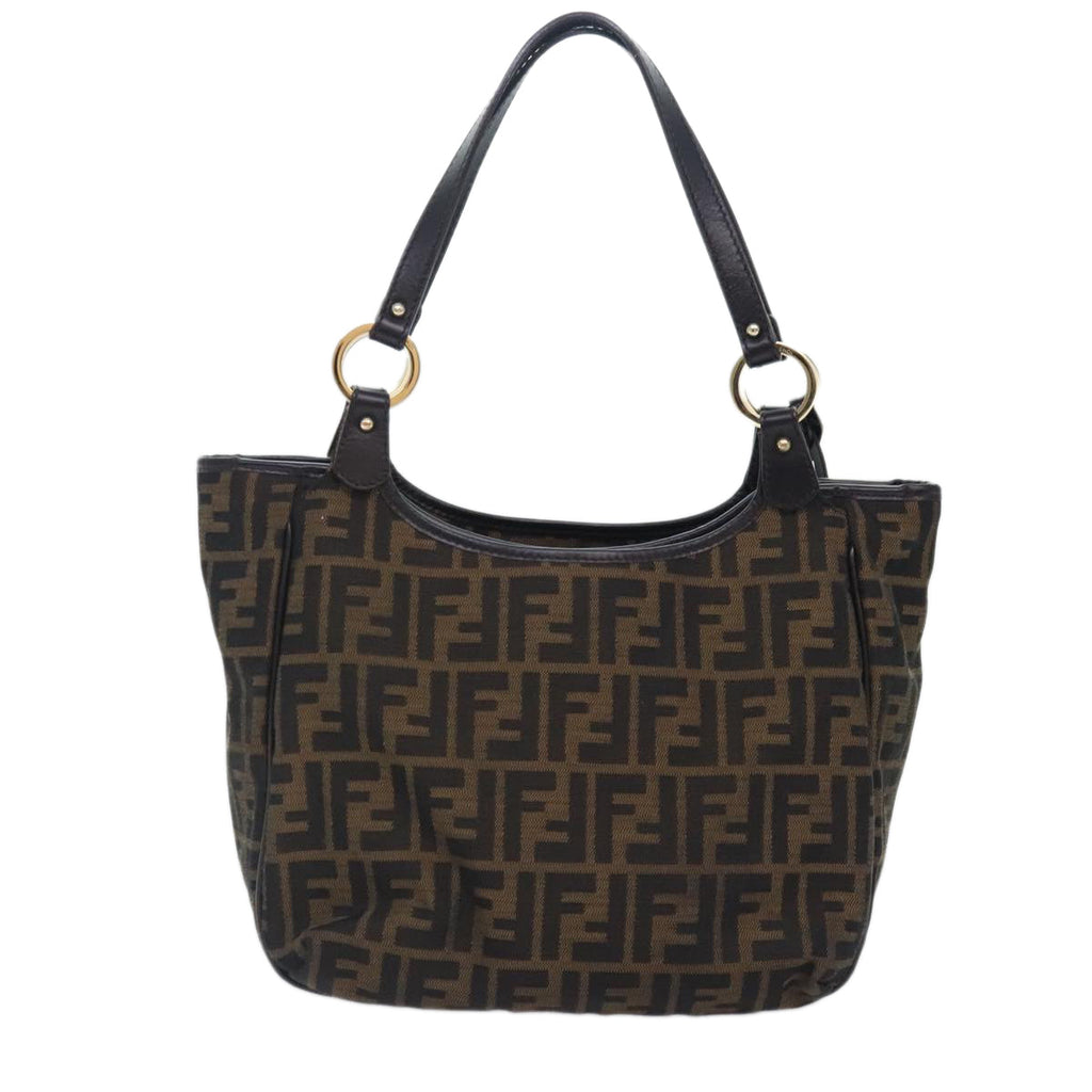 FENDI Zucca Canvas Tote Bag Brown Black goldbs18837