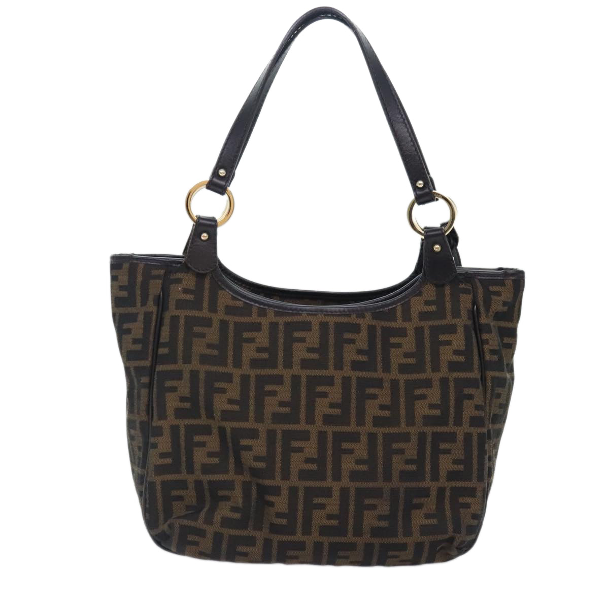 FENDI Zucca Canvas Tote Bag Brown Black goldbs18837