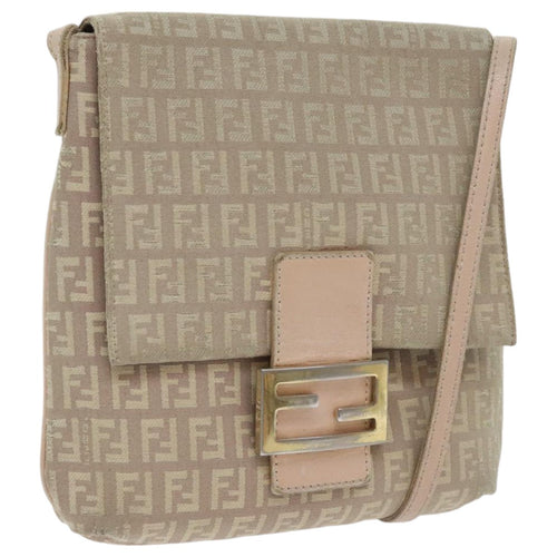 FENDI Zucchino Canvas Shoulder Bag Beige Goldbs18891