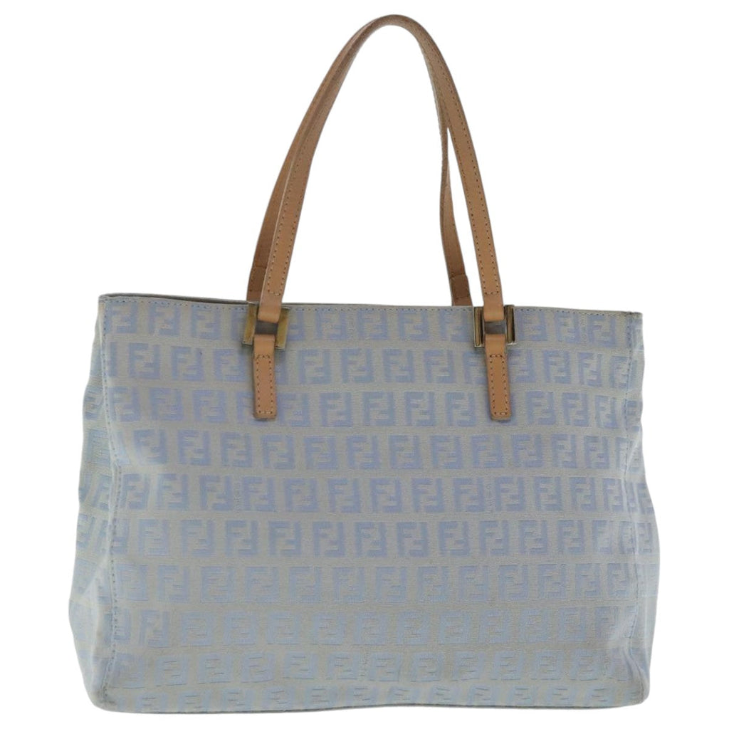 FENDI Zucchino Canvas Hand Bag Light Blue Silverbs19020
