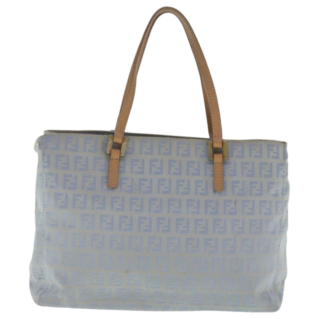 FENDI Zucchino Canvas Hand Bag Light Blue Silverbs19020