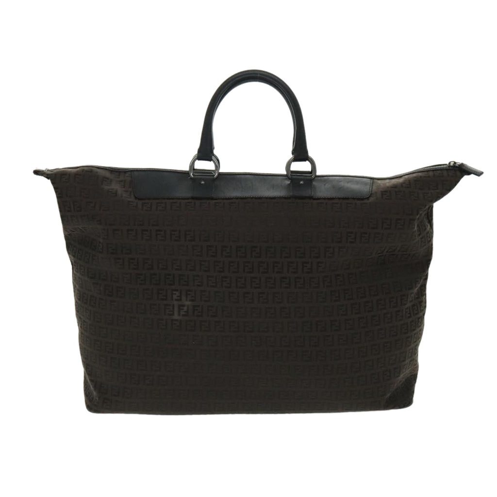 FENDI Zucchino Canvas Boston Bag Dark Brown Black Silverbs19297