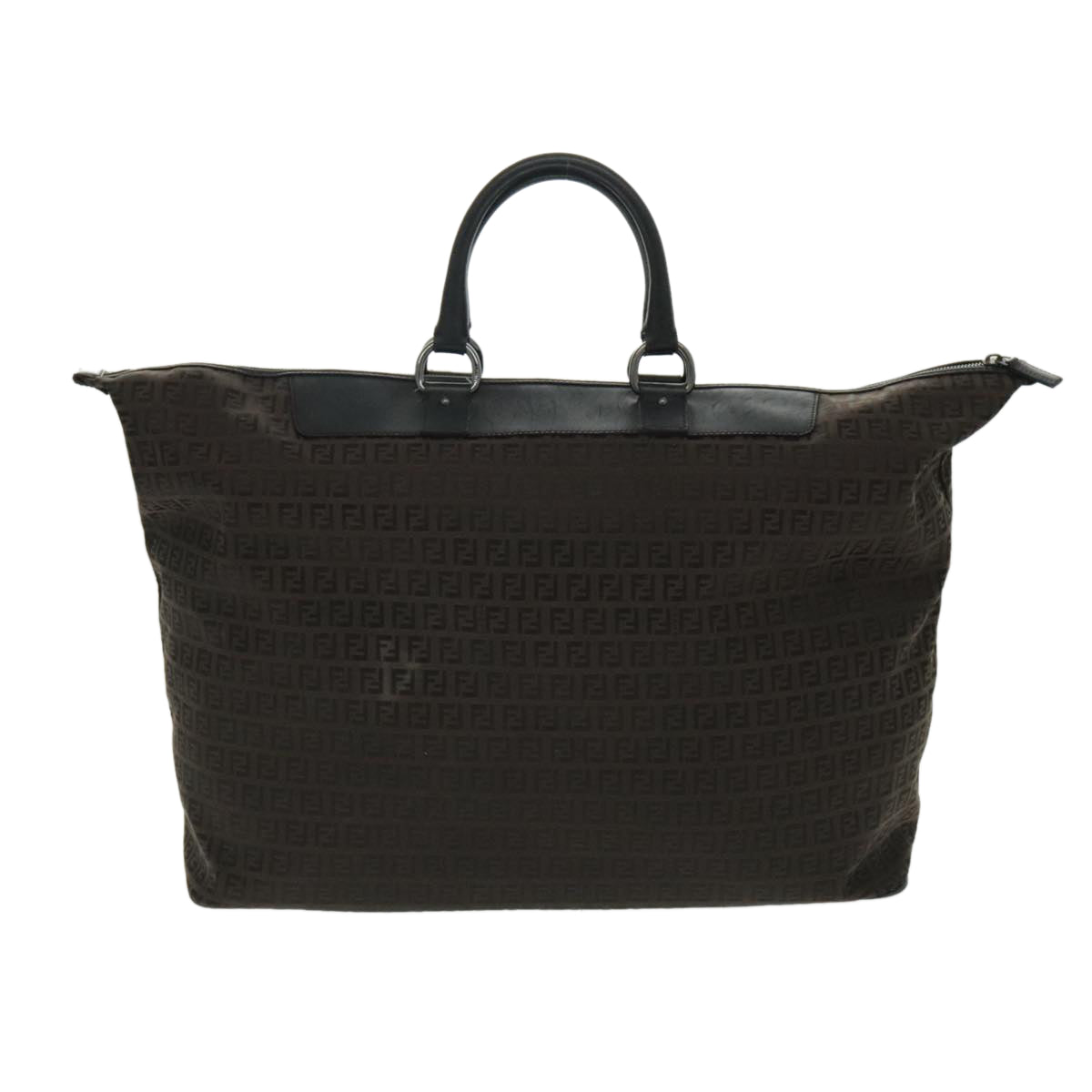 FENDI Zucchino Canvas Boston Bag Dark Brown Black Silverbs19297