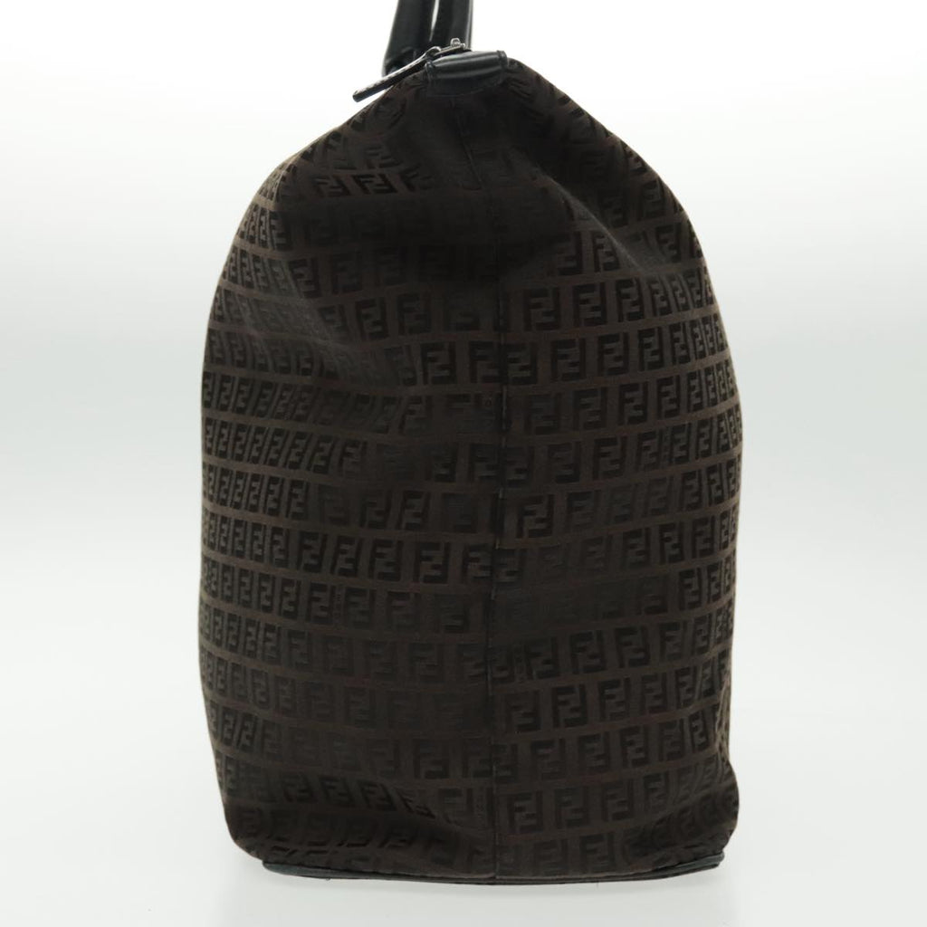 FENDI Zucchino Canvas Boston Bag Dark Brown Black Silverbs19297