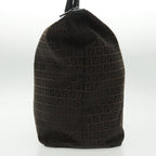 FENDI Zucchino Canvas Boston Bag Dark Brown Black Silverbs19297