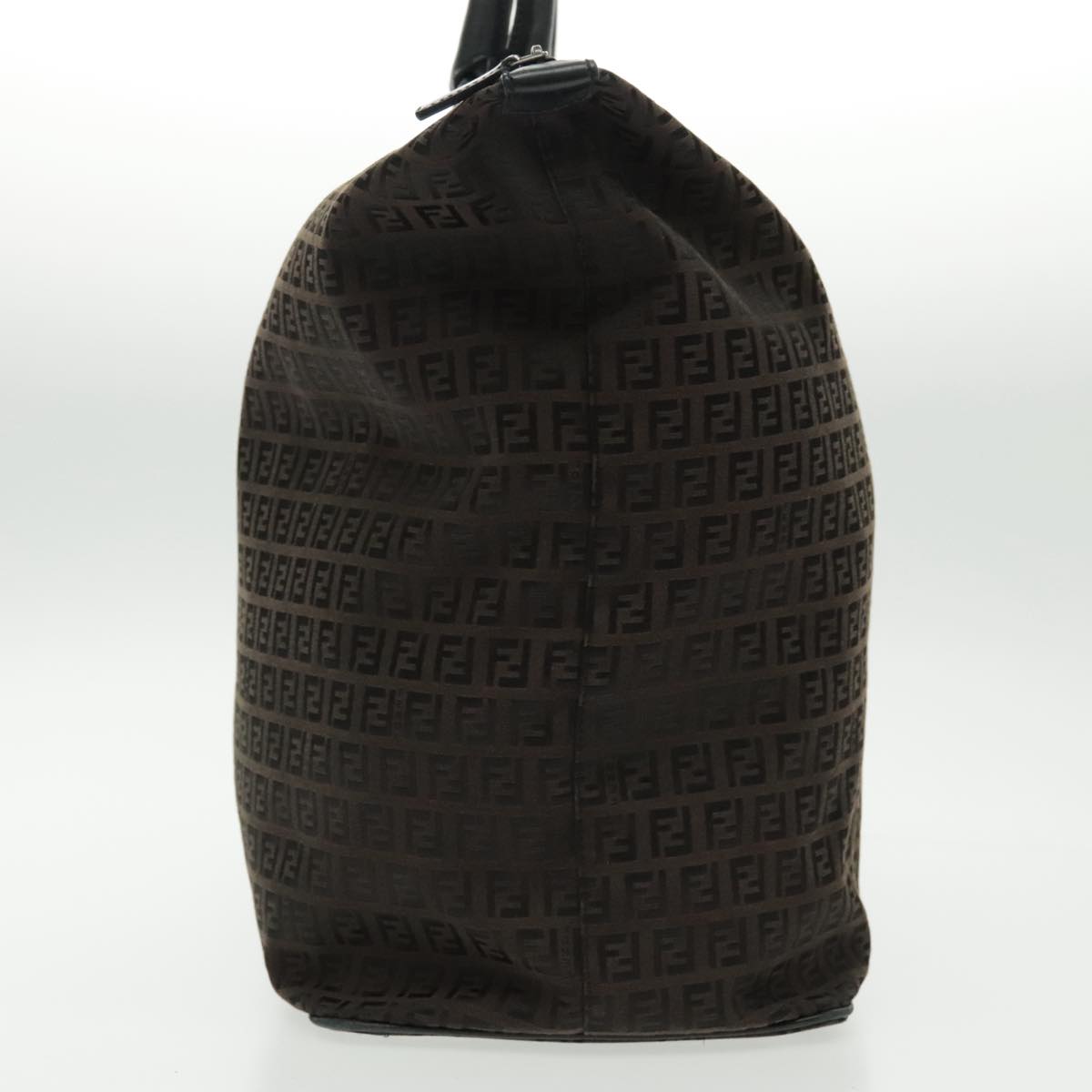 FENDI Zucchino Canvas Boston Bag Dark Brown Black Silverbs19297