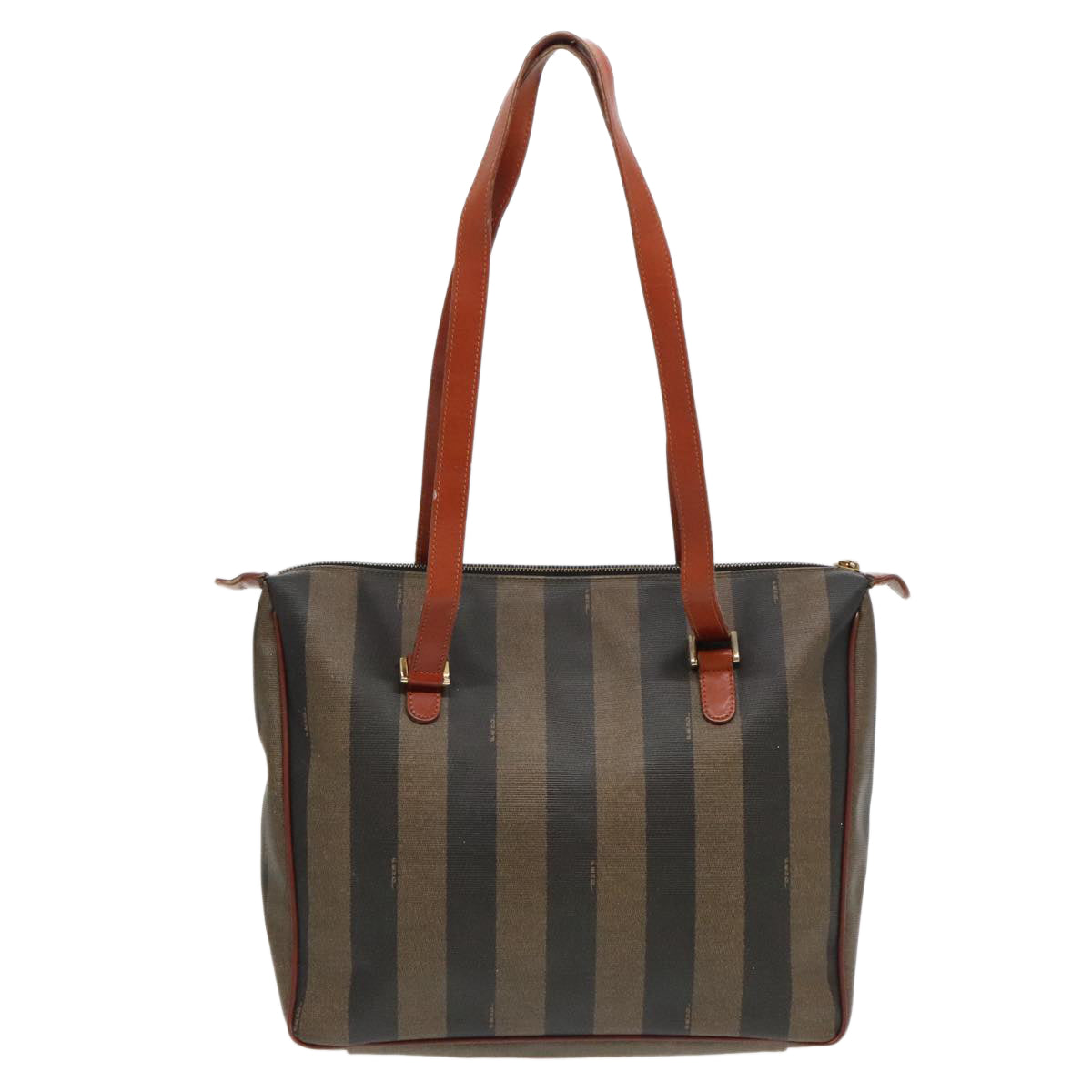 FENDI Pecan Canvas Tote Bag Brown Black Goldbs19326