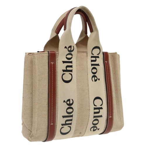 Chloe Woody Small Hand Bag Canvas Beige bs19362
