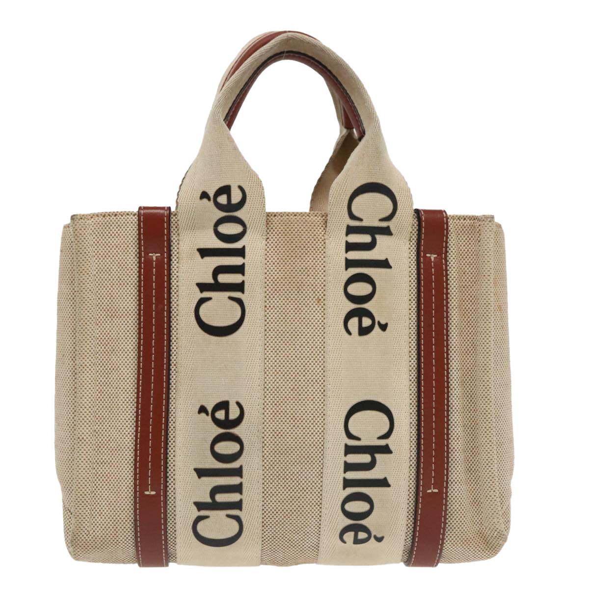 Chloe Woody Small Hand Bag Canvas Beige bs19362