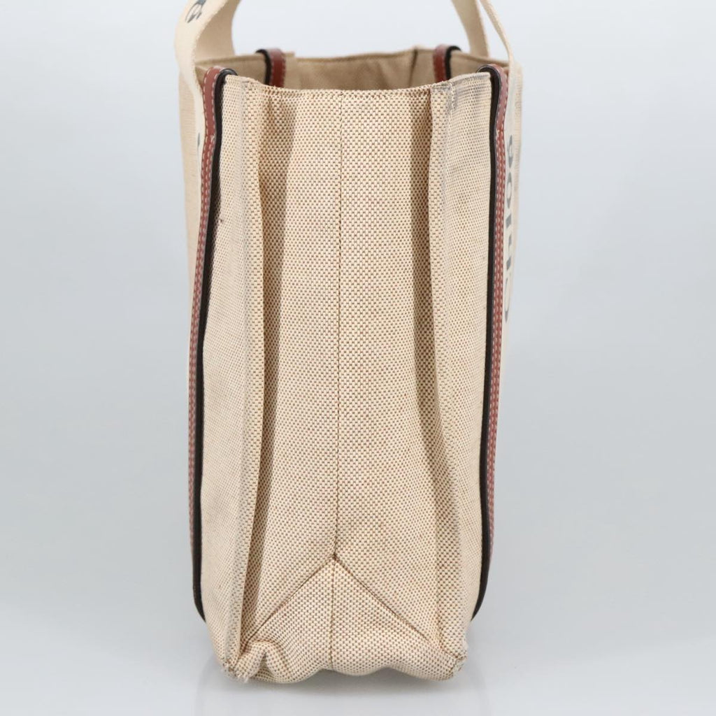 Chloe Woody Medium Tote Bag Canvas Leather Beige Brown bs19363