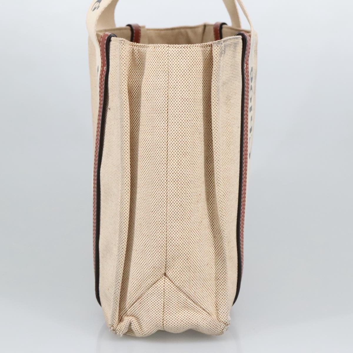 Chloe Woody Medium Tote Bag Canvas Leather Beige Brown bs19363