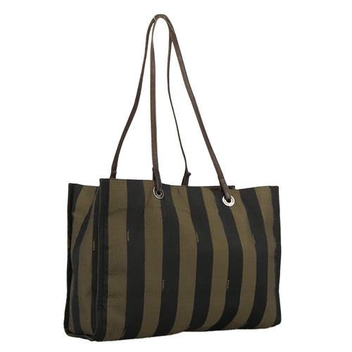 FENDI Pecan Canvas Tote Bag Brown Black Silverbs19422