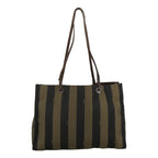 FENDI Pecan Canvas Tote Bag Brown Black Silverbs19422