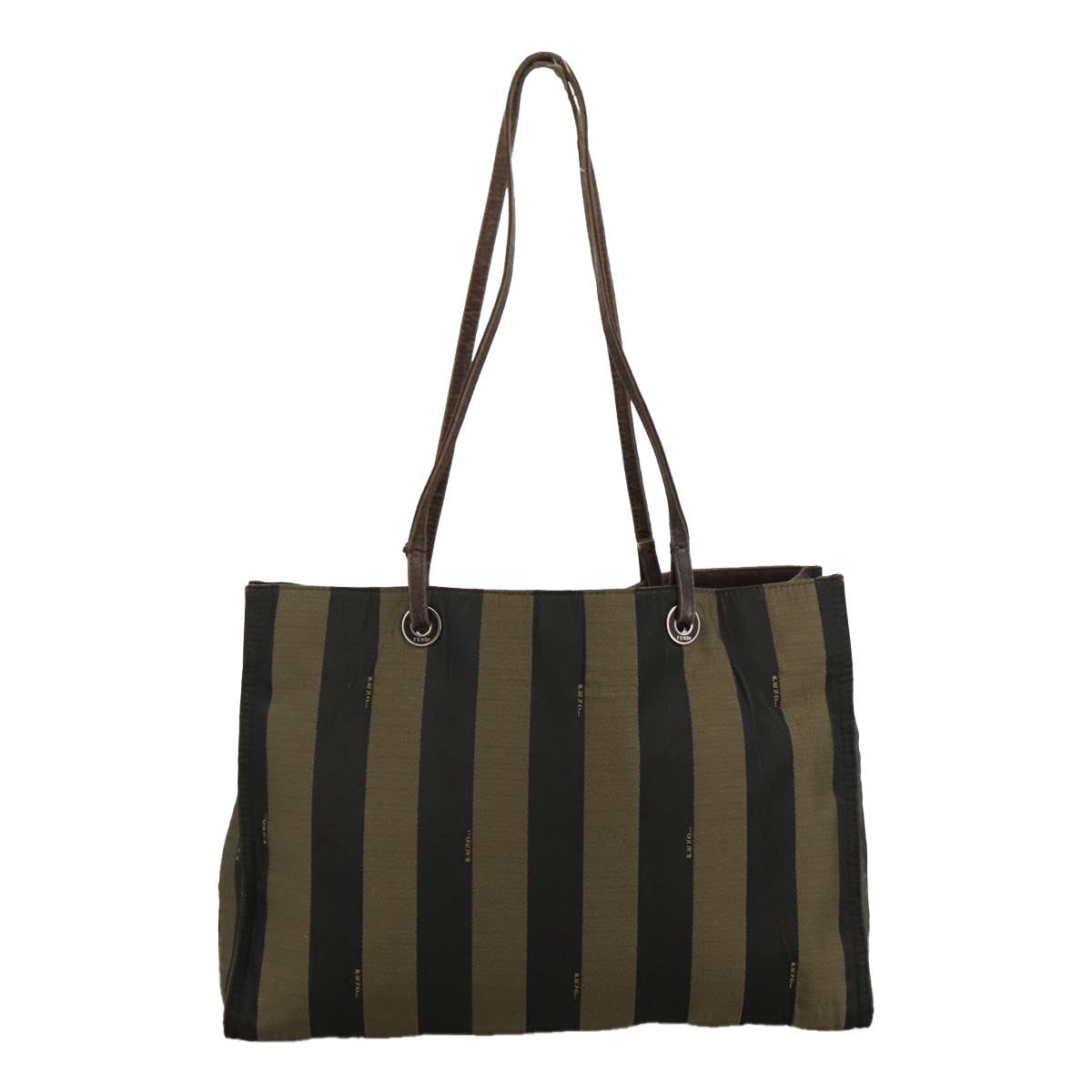 FENDI Pecan Canvas Tote Bag Brown Black Silverbs19422