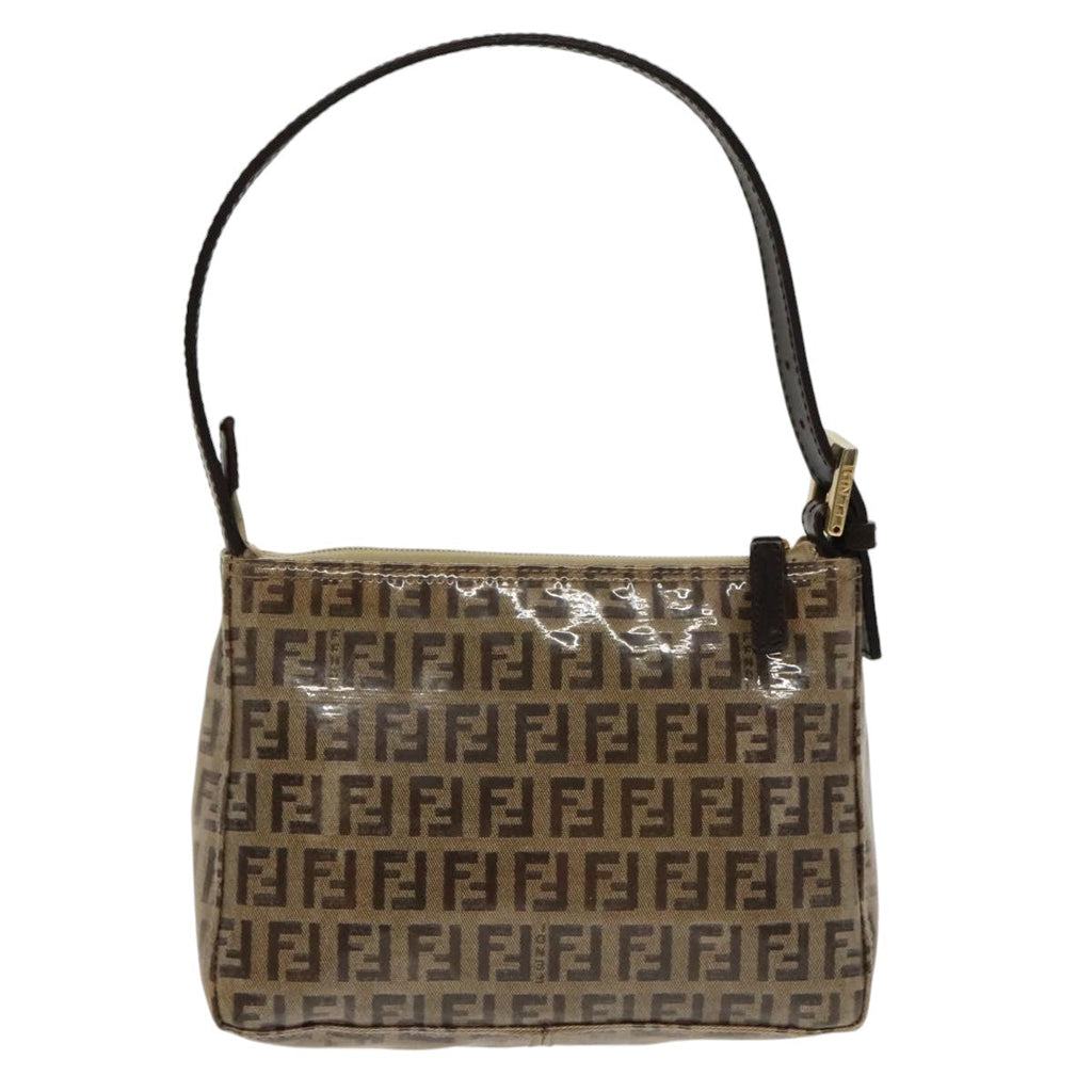 FENDI Zucchino Canvas Hand Bag Gold Brownbs19698