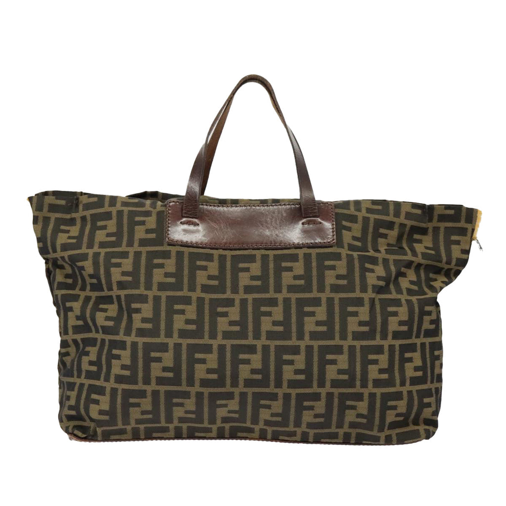 FENDI Zucca Canvas Hand Bag Brown Black Goldbs19756