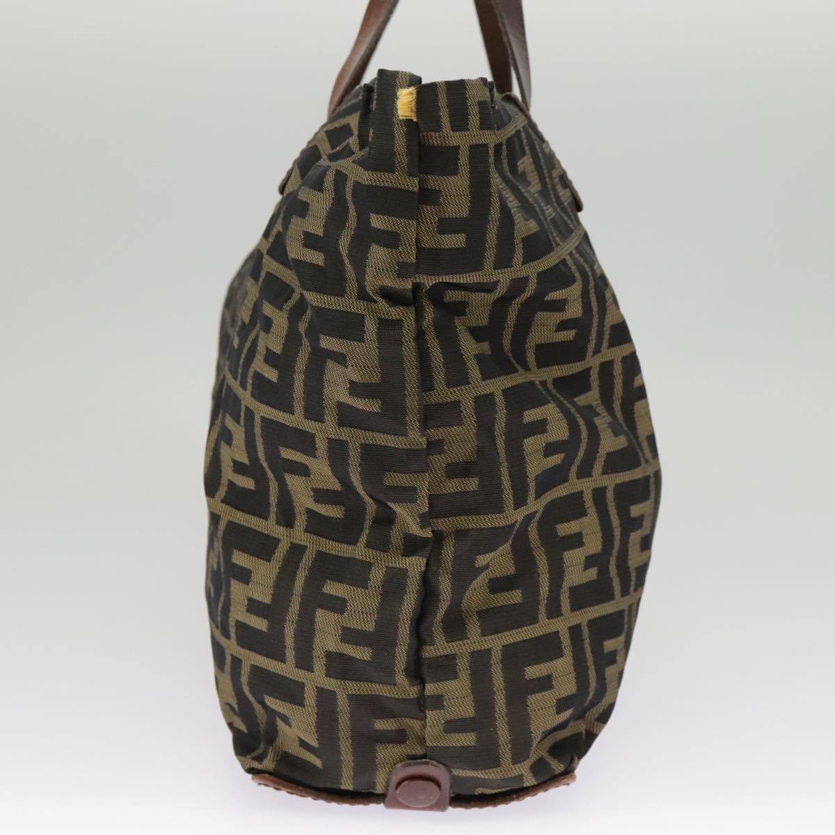 FENDI Zucca Canvas Hand Bag Brown Black Goldbs19756