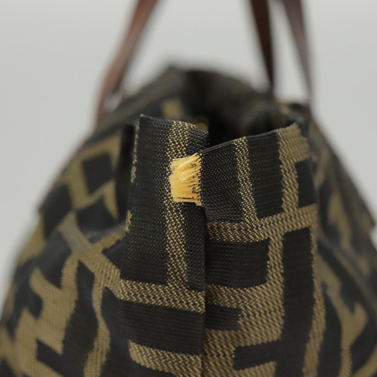 FENDI Zucca Canvas Hand Bag Brown Black Goldbs19756