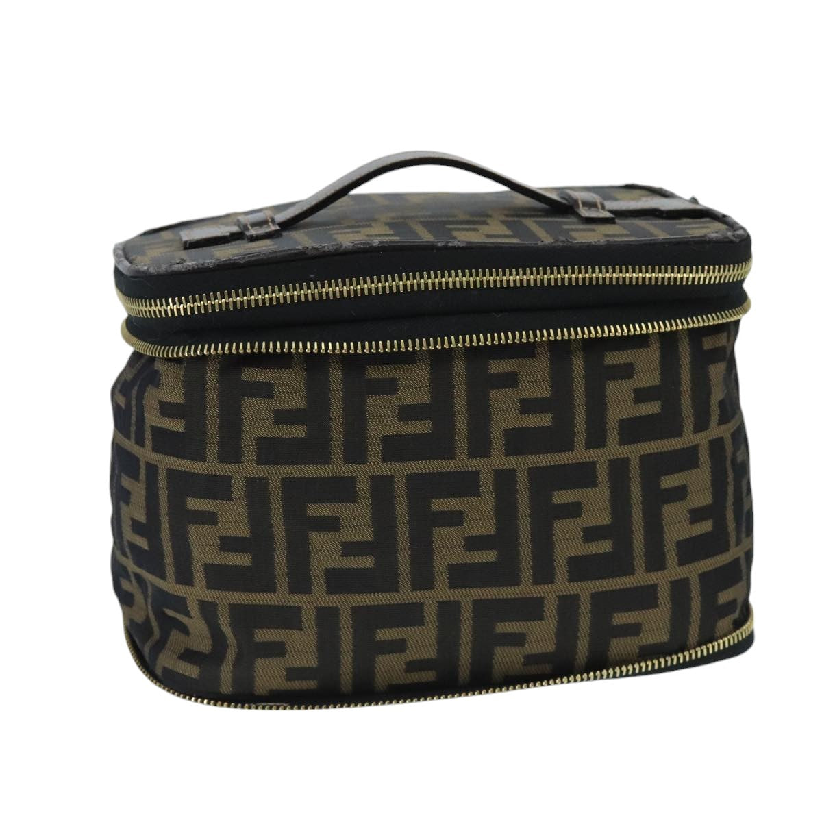 FENDI Zucca Canvas Vanity Pouch Brown Black goldbs19818