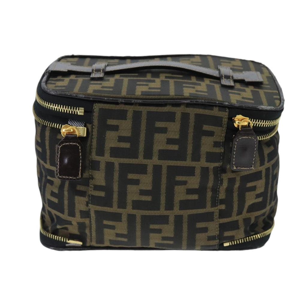 FENDI Zucca Canvas Vanity Pouch Brown Black goldbs19818