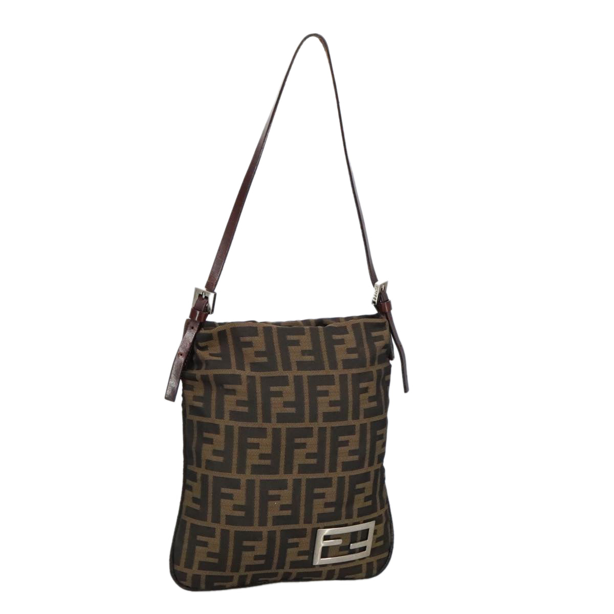 FENDI Zucca Canvas Hand Bag Brown Black Goldbs19819