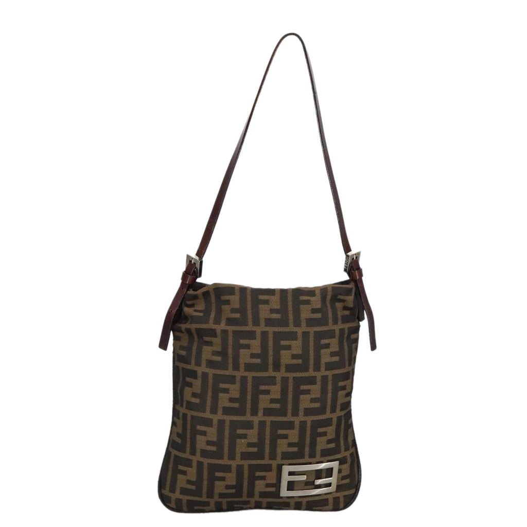 FENDI Zucca Canvas Hand Bag Brown Black Goldbs19819