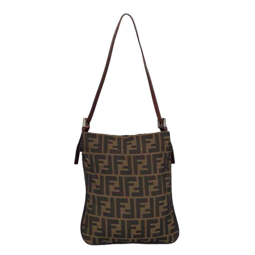 FENDI Zucca Canvas Hand Bag Brown Black Goldbs19819