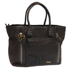 Chloe Tote Bag Leather Dark Brown Gold Silver bs19915