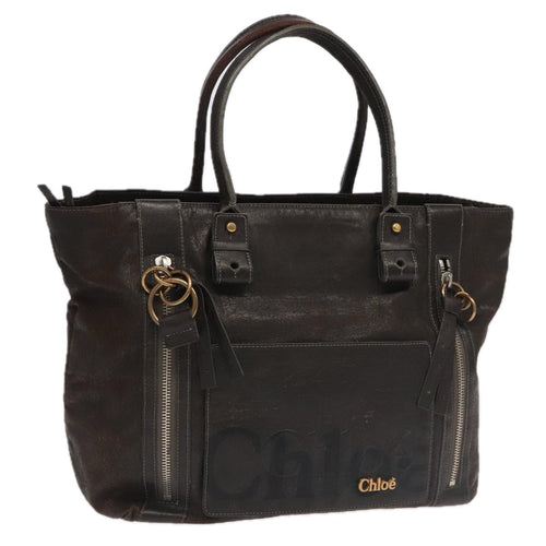 Chloe Tote Bag Leather Dark Brown Gold Silver bs19915